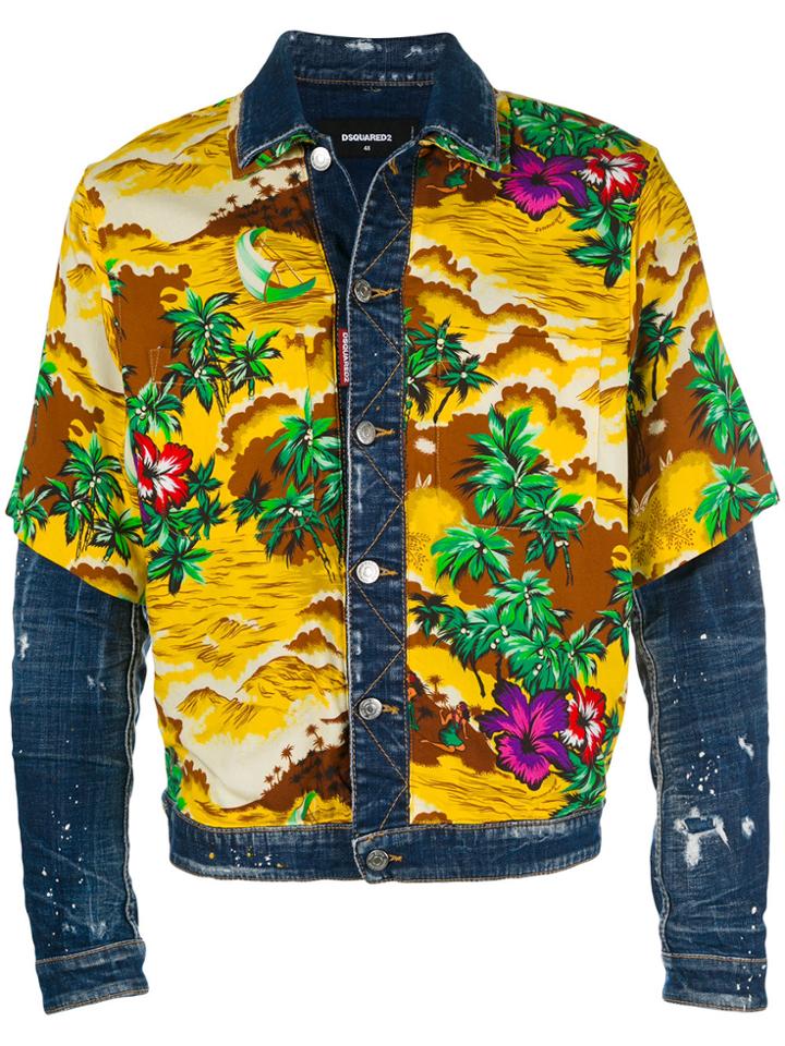 Dsquared2 Floral Printed Denim Jacket - Blue