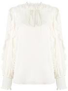 See By Chloé Scalloped Lace Trimmed Peasant Blouse - White