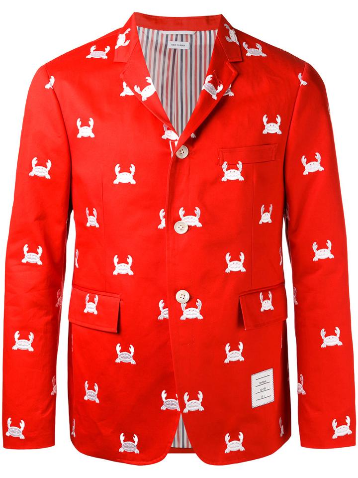 Thom Browne Crab Embroidered Blazer, Men's, Size: 2, Red, Cotton/cupro