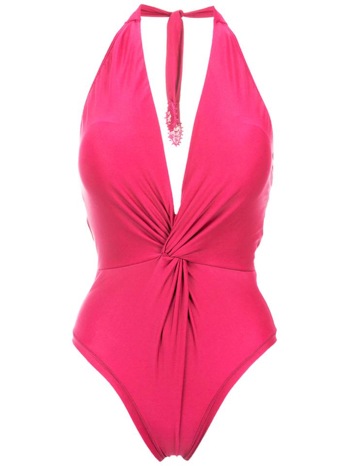 Martha Medeiros Twisted Detail Halterneck Swimsuit - Pink & Purple