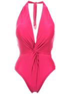Martha Medeiros Twisted Detail Halterneck Swimsuit - Pink & Purple