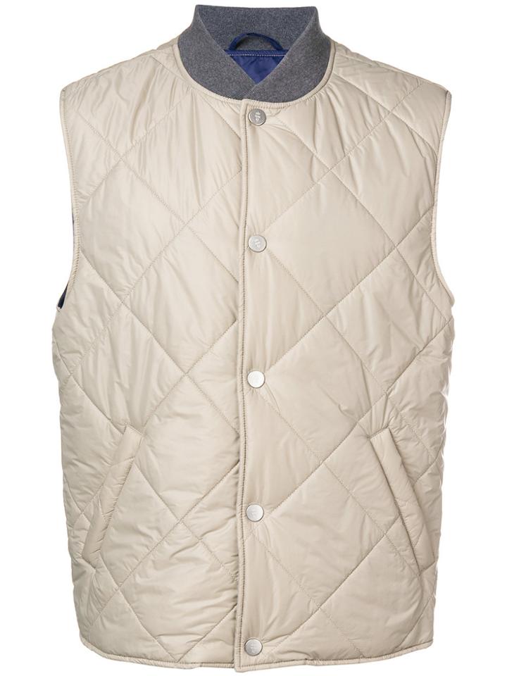 Eleventy Press Stud Quilted Gilet - Nude & Neutrals