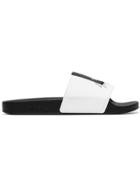 Y-3 White Black Leather Adilette Slides