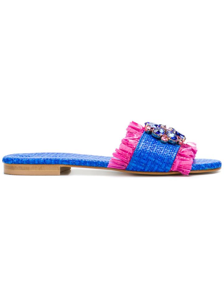 Emanuela Caruso Floral Embellished Sandals - Blue