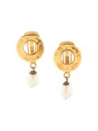Céline Pre-owned Swinging Pearl Clip-on Logo Earrings - Gold