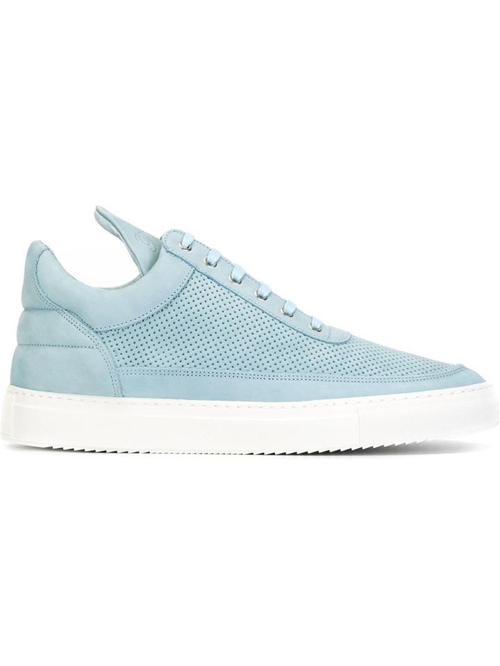 Filling Pieces Low Top Tone Perforated Sneakers, Men's, Size: 39, Blue, Leather/nubuck Leather/rubber