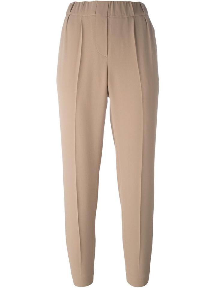 Brunello Cucinelli Cropped Front Pleat Trousers, Women's, Size: 48, Brown, Silk/acetate/polyester/cupro