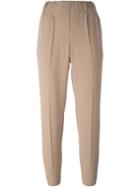 Brunello Cucinelli Cropped Front Pleat Trousers, Women's, Size: 48, Brown, Silk/acetate/polyester/cupro