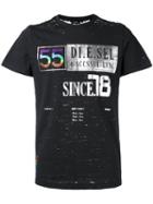 Diesel Distressed Printed T-shirt, Men's, Size: Xl, Black, Cotton/nylon