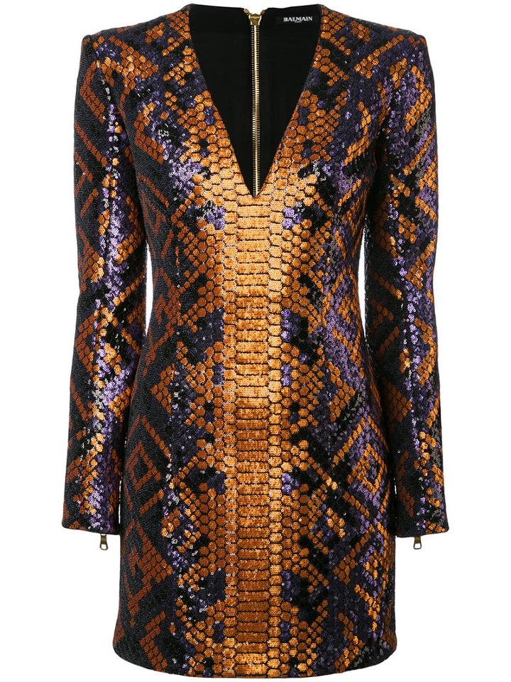 Balmain - Structured Mini Dress - Women - Cotton/polyester/viscose - 36, Pink/purple, Cotton/polyester/viscose