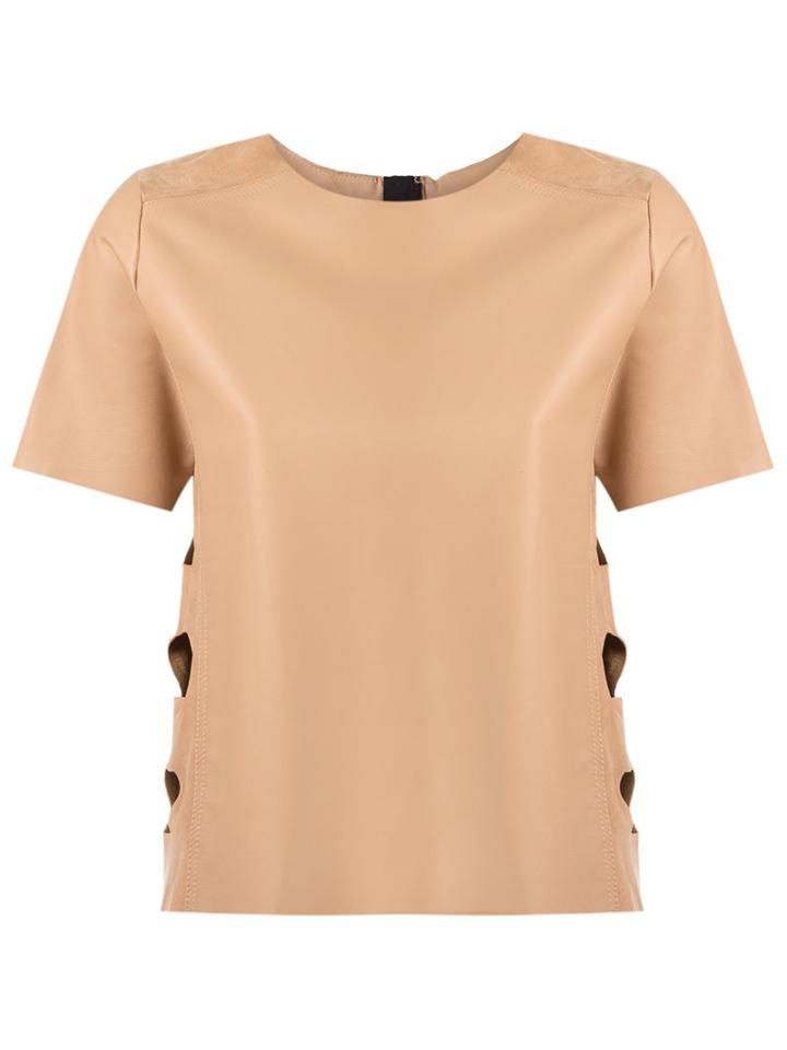 Andrea Bogosian Leather Shortsleeved Top, Women's, Size: P, Brown, Chamois Leather/leather