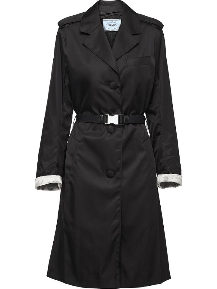 Prada Buckled Nylon Gabardine Coat - Black