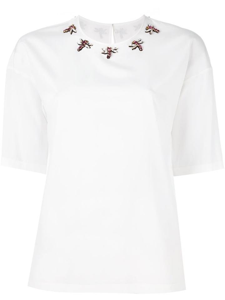 Dolce & Gabbana Dragon Fly Top, Women's, Size: 38, White, Silk/spandex/elastane/crystal/brass