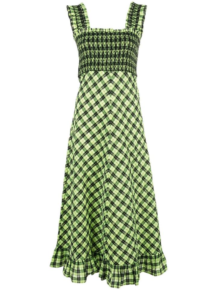 Ganni Checked A-line Dress - Green