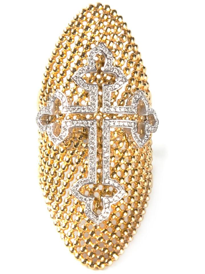 Nikos Koulis Cross Ring, Women's, Size: 6, Metallic, 18kt Yellow Gold/diamond