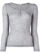 T By Alexander Wang Scoop Neck Henley T-shirt, Women's, Size: Medium, Grey, Wool