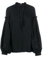 Wandering Tie Neck Buttoned Blouse - Black