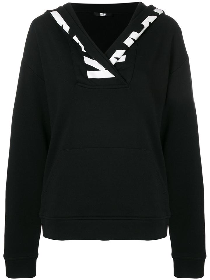 Karl Lagerfeld Logo Trim Hoodie - Black