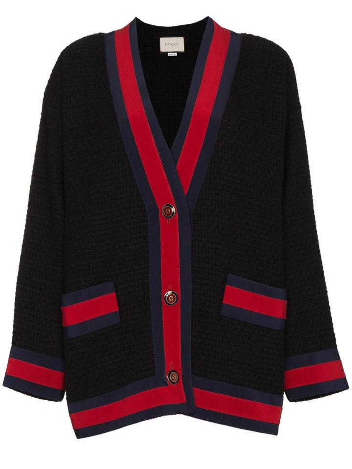 Gucci Tweed Contrast Stripe Cardigan - Black