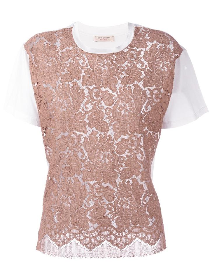 Erika Cavallini Lace T-shirt, Women's, Size: 40, Nude/neutrals, Cotton/viscose/polyamide