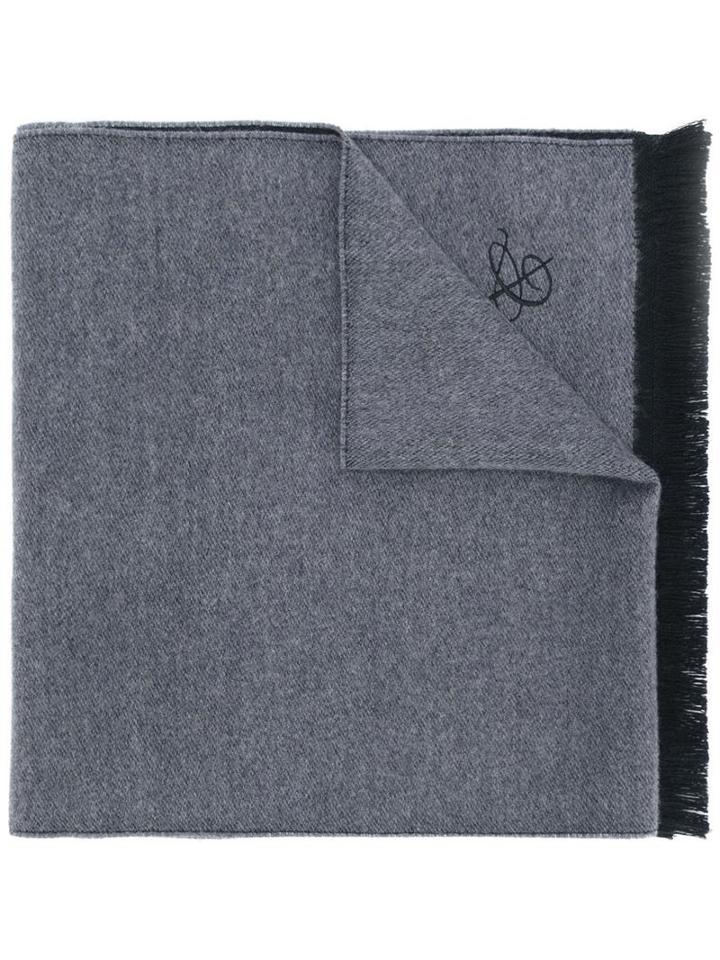 Canali Fringed Hem Scarf, Men's, Grey, Wool