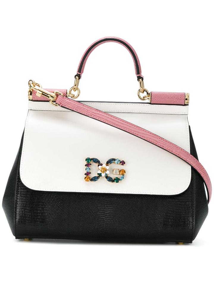 Dolce & Gabbana Logo Plaque Sicily Shoulder Bag - Black