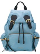 Burberry Medium Rucksack In Technical Nylon And Leather - Blue