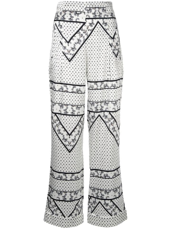 Ganni Printed Loose Fit Trousers - White