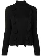 Red Valentino Frilled Fitted Knitted Top - Black