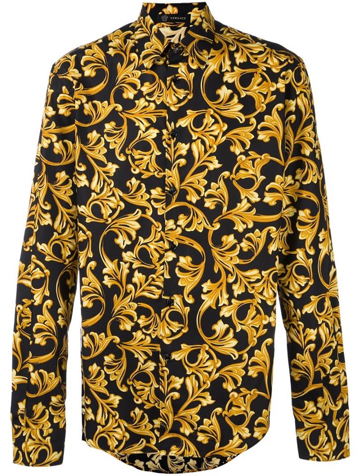 Versace 'barocco' Print Shirt, Men's, Size: 43, Black, Cotton