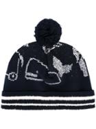Thom Browne Pompon Animal Print Beanie Hat, Women's, Blue, Cashmere/wool