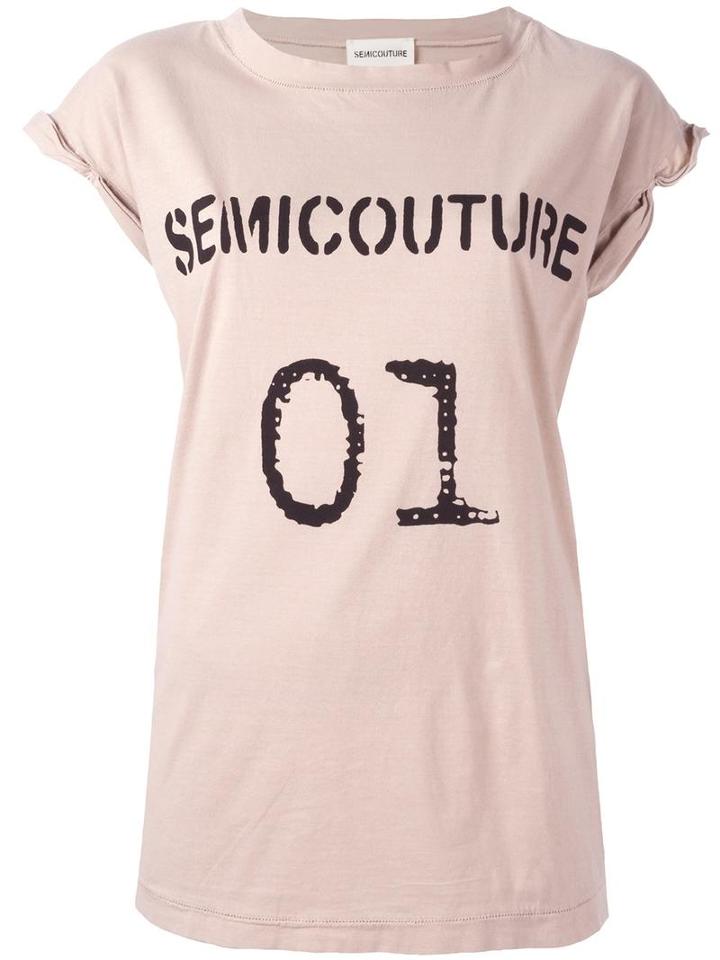 Semicouture Logo Print T-shirt, Women's, Size: Small, Pink/purple, Cotton