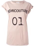 Semicouture Logo Print T-shirt, Women's, Size: Small, Pink/purple, Cotton