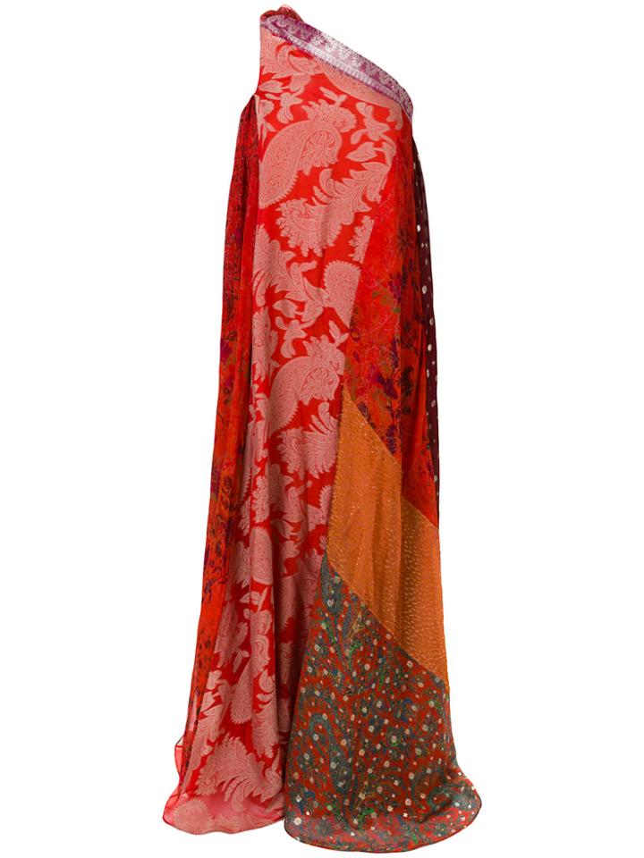 Etro One-shoulder Mixed Print Dress - Red
