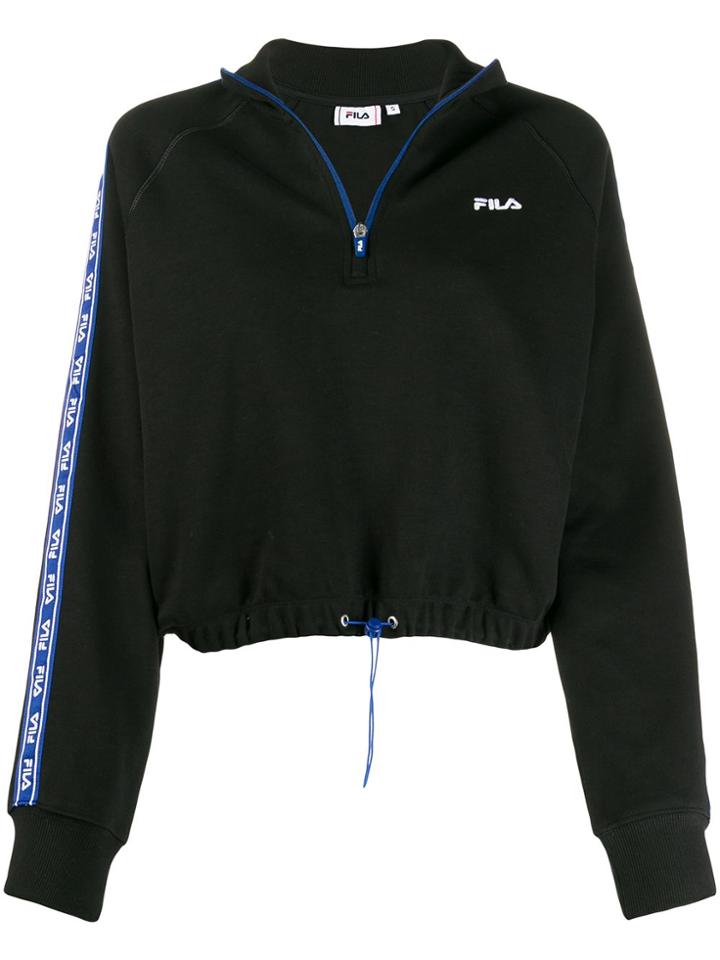 Fila Cropped Logo Stripe Sweater - Black