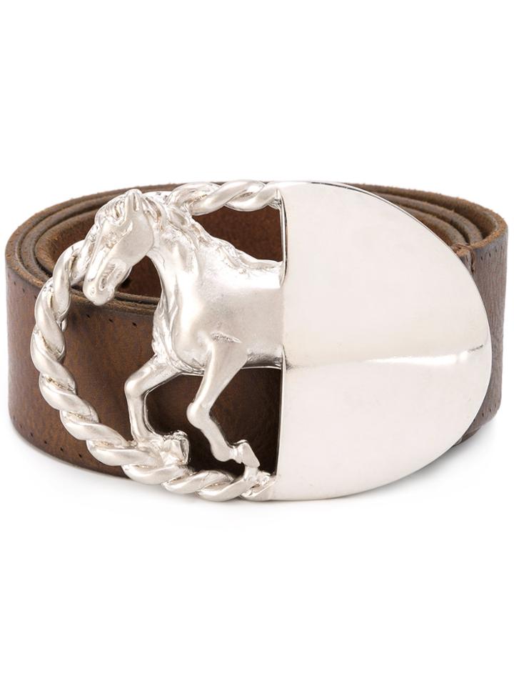Maison Margiela Silver Horse Buckle Belt - Brown