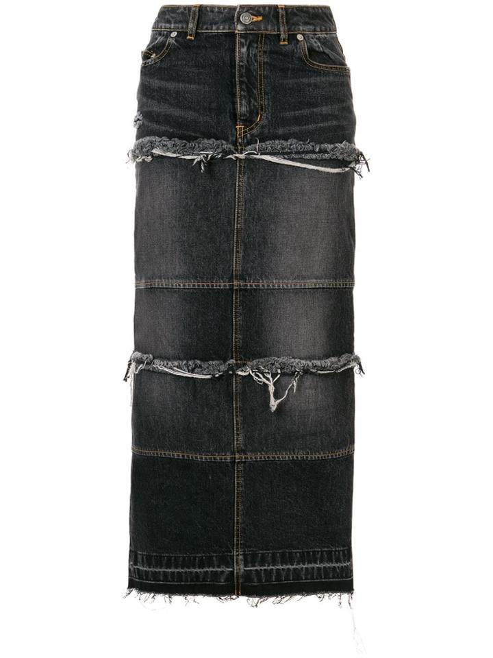 Christian Dada Tiered Denim Long Skirt - Blue