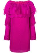 Capucci Off-shoulder Pleated Sweater Dress - Pink & Purple