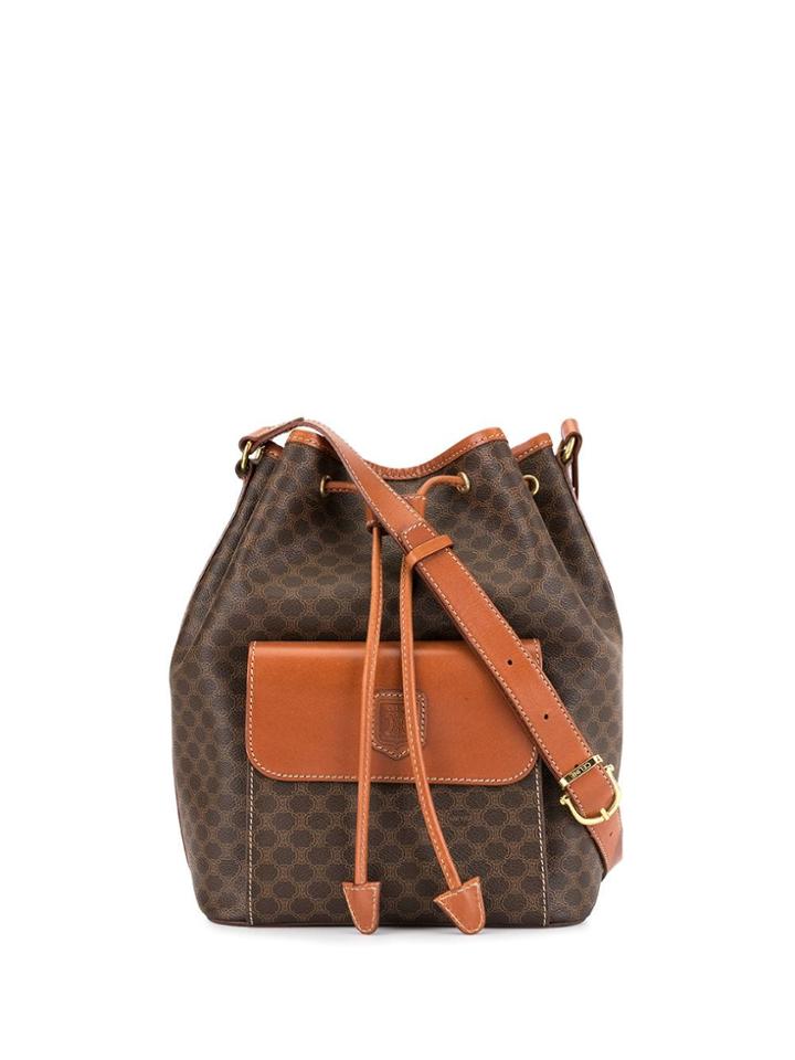Céline Pre-owned Macadam Pattern Drawstring Shoulder Bag - Brown