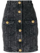 Balmain Stonewashed Denim Skirt - Black