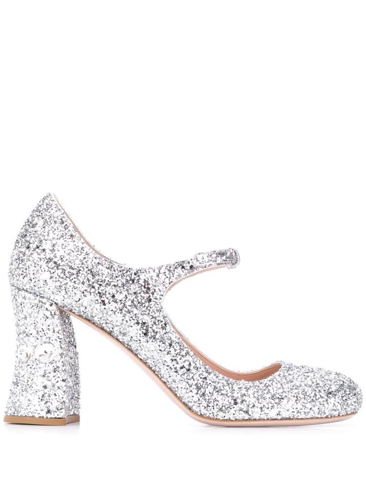 Miu Miu Glitter Crystal Pumps - Silver