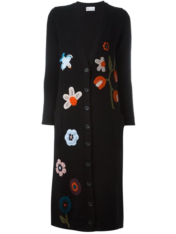 Red Valentino Multi-pattern Cardi-coat, Women's, Size: Xs, Black, Acrylic/virgin Wool