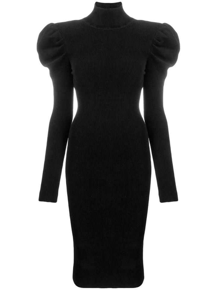 Alexandre Vauthier Puff Shoulders Midi Dress - Black