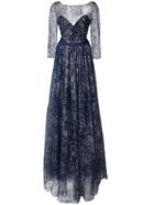 Marchesa Notte Flared Embroidered Maxi Dress - Blue