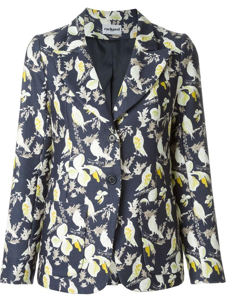 Cacharel Bird Print Two Button Single Breasted Blazer