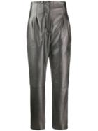 Alberta Ferretti High Waisted Leather Trousers - Grey