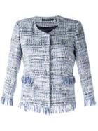 Tagliatore Fringed Bouclé Blazer, Women's, Size: 44, Blue, Cotton/polyester/viscose/cupro