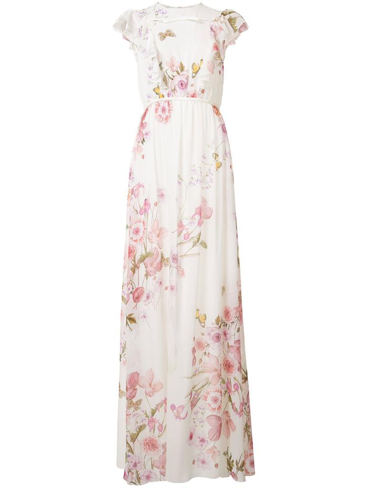 Giambattista Valli Floral Print Dress, Women's, Size: 40, White, Silk