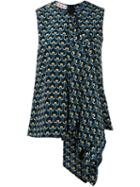 Marni - 'portrait' Printed Draped Top - Women - Silk - 44, Blue, Silk