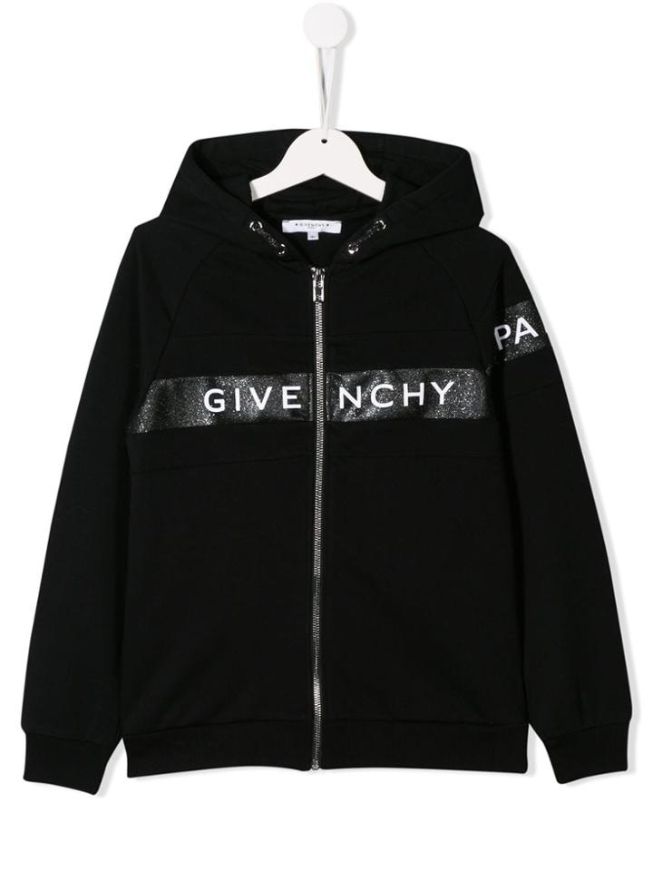 Givenchy Kids Teen Logo Zip Front Hoodie - Black